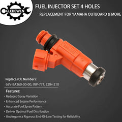 Fuel Injector 4 Holes 4Pcs | Replacement for Yamaha Outboard 115 HP Marine Mitsubishi Eclipse Galant Mirage Chrysler Dodge Suzuki | Replace# 68V-8A360-00-00, INP-771, CDH-210