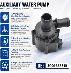 5Q0965561B New Engine Auxiliary Coolant Water Pump for Audi A3 A4 A5 A6 TT& Volkswagen Passat Golf GTI R/Golf Alltrack Replace 5N0198093 5Q0121093AL Cooling Water Pump With 12 Months Warranty